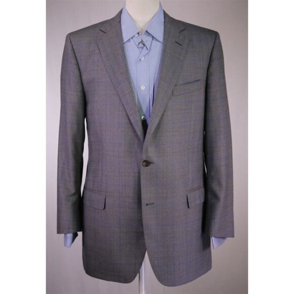 Brooks Brothers Fitzgerald Gray Blue Windowpane Saxxon Wool 2-Btn Sportcoat 42L - Picture 2 of 10